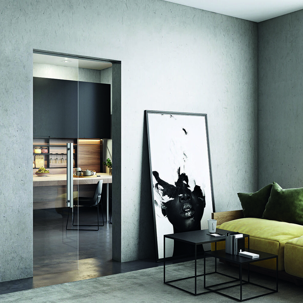 BELPORT B1TG Schiebetürkomplettset (Klarglas mit Griffleiste) für Trockenbauwände 9 BELPORT Glas klar Griffleiste Betonwand