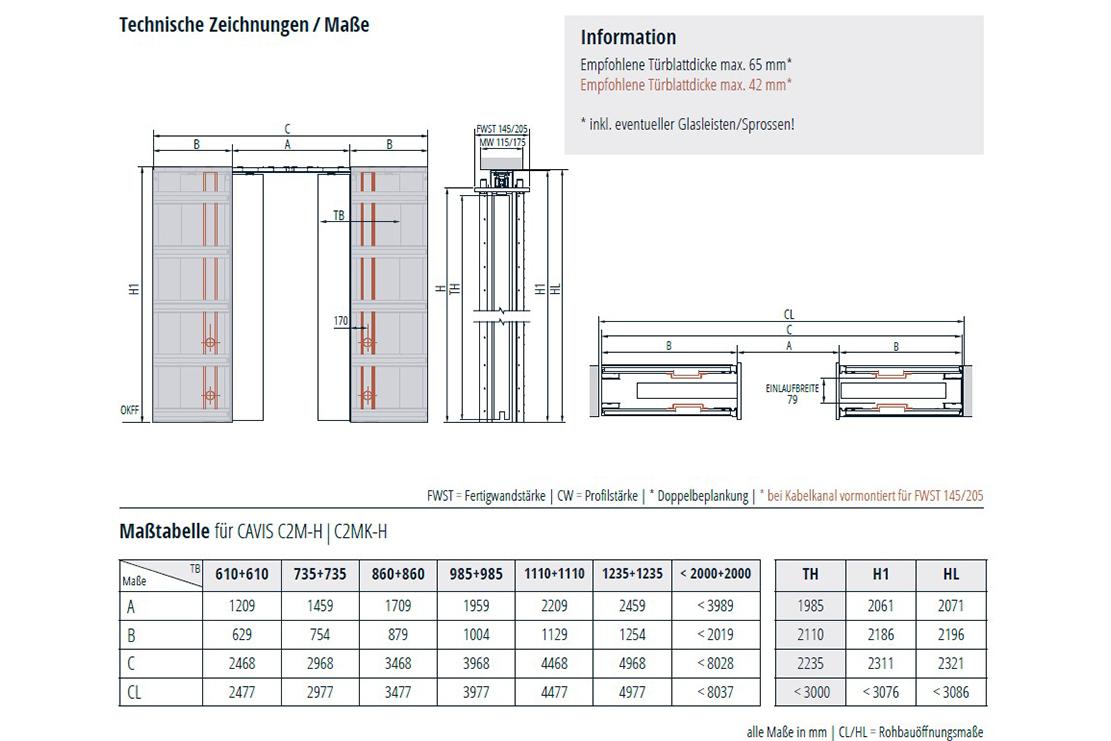 CAVIS C2MH Schiebetürsystem für zweiflügelige Holztürblätter im Mauerwerk 5 C2MH_Infos